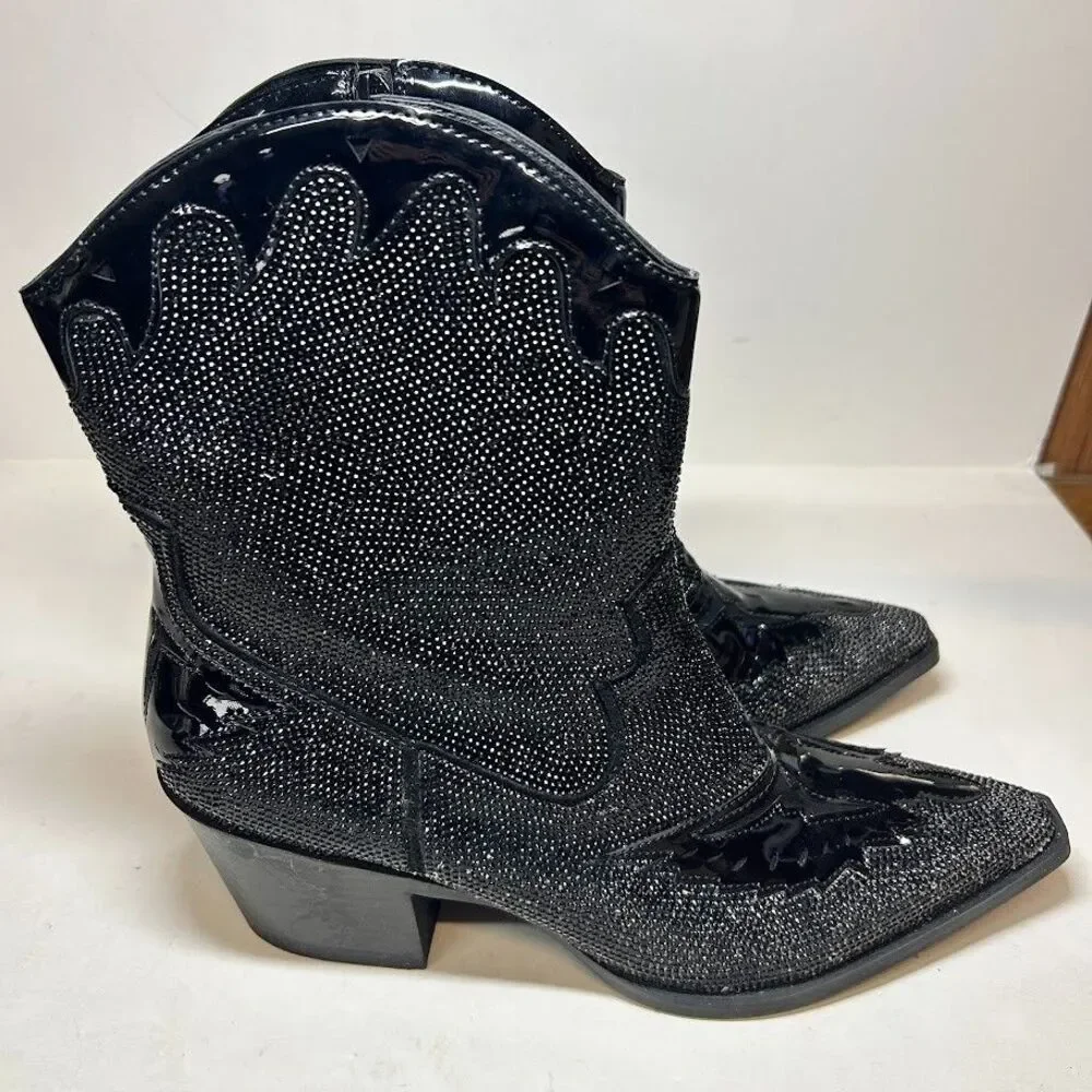 Wild Pair Womens 6 M Black Bling Lourdez Pointed Toe Western Boots DISPLAY RX5